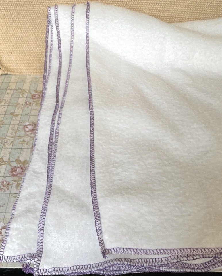 Vintage Handmade Simple White Cotton Flannel Blanket With Purple Serging (68x54) - Image 2 of 2