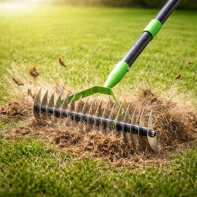 Thatch Rake for Lawn with 70'' Long Handle,13'' Wide Dethatcher Rake for 5ft