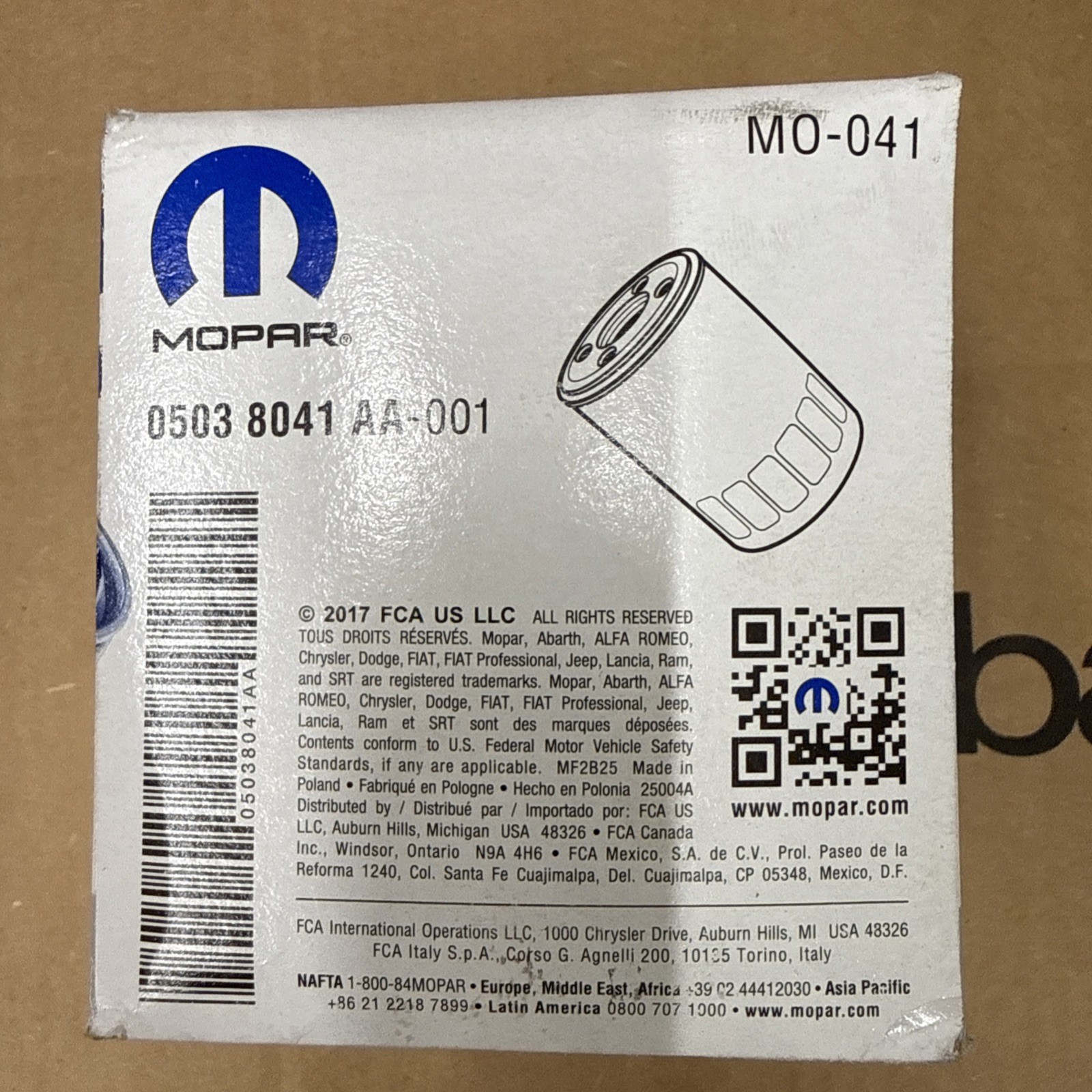 Engine Oil Filter-R/T, VIN: T Mopar 05038041AA