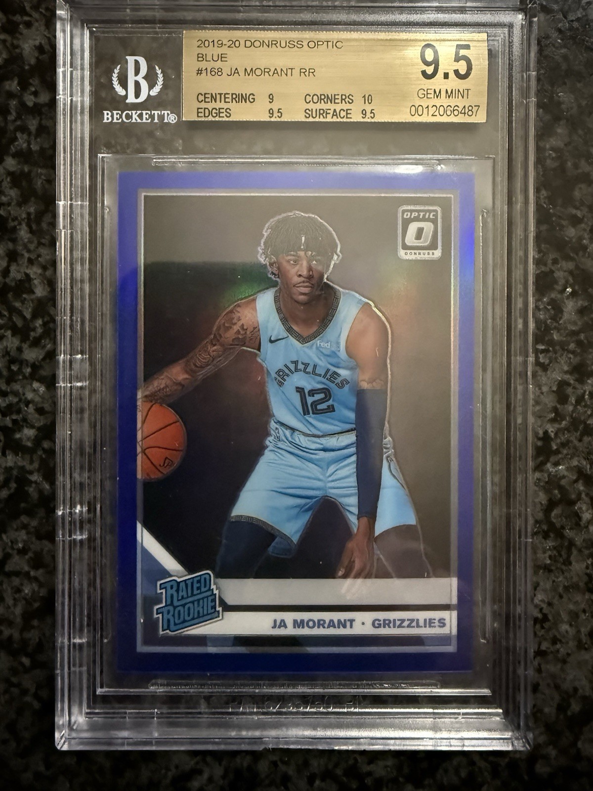2019-20 Donruss Optic Blue Prizm #168 Ja Morant Grizzlies Rookie #1/59 BGS 9.5