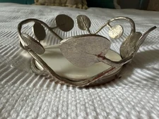 Michael Aram Botanical Leaf Wine Bottle Coaster White Marble Nickel Cork 5.5”