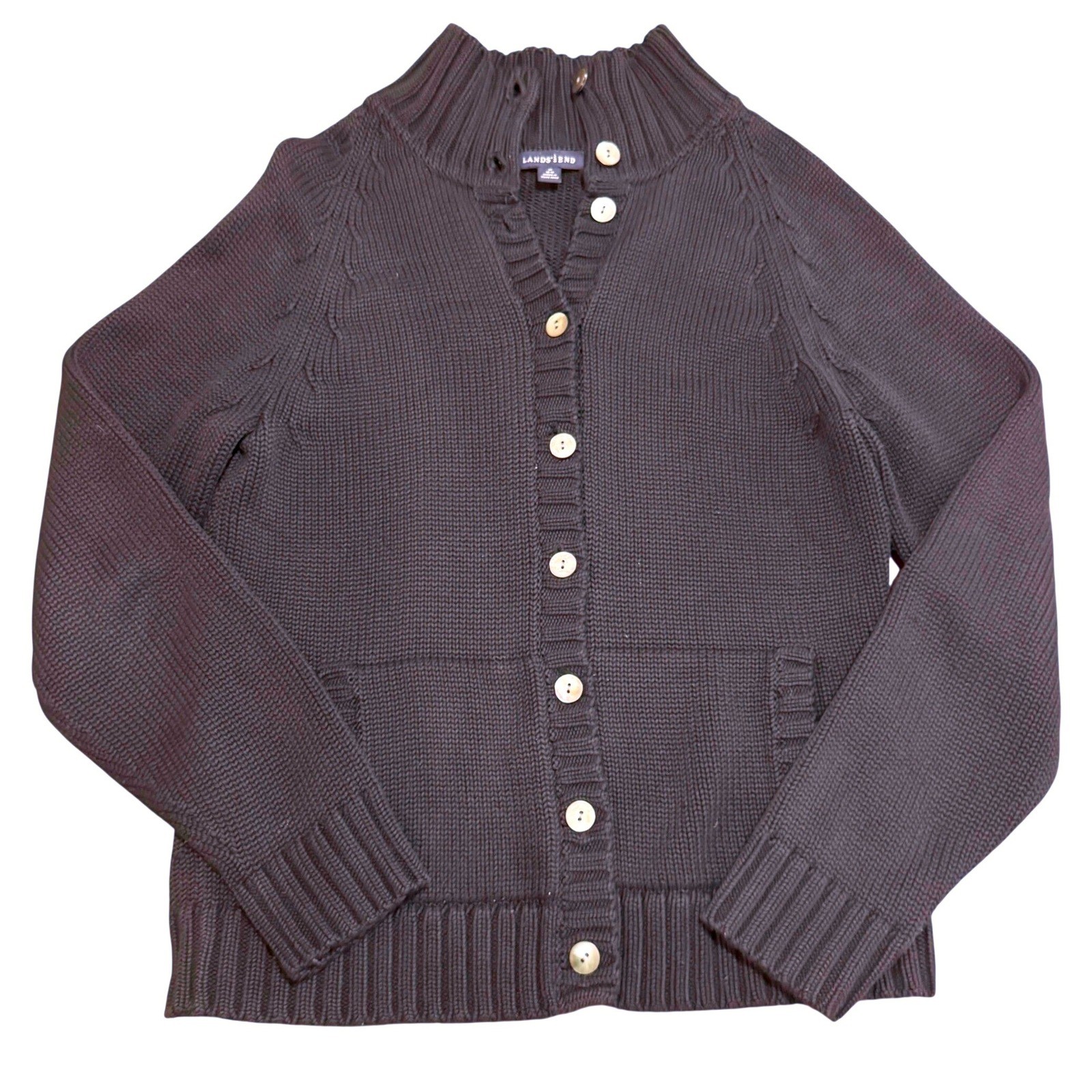 Vintage Lands End Womens Cotton Chunky Knit Button Front Cardigan Sweater Medium