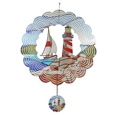 Lighthouse 3D Wind Spinner Kinetic Metal Art Hanging Wind Spinner Navy Blue