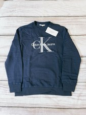 Sweatshirt Calvin Klein Jeans Mens CK Logo Fleece Pullover Crewneck Navy medium
