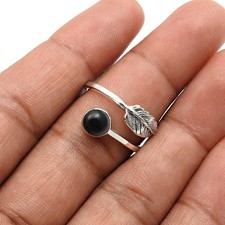 Round Natural Onyx Sterling Silver Bezel New Cocktail Leaf Anniversary Ring US 7