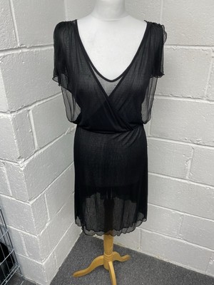 Diesel schwarz Luxus durchsichtig V-Ausschnitt kurz ''Digetty'' Kleid neu mit Etikett UK Medium PS