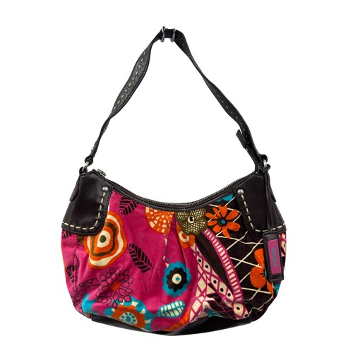 Olly Olly Colorful Floral Patchwork Hobo Bag Brown Leather Trim Vintage