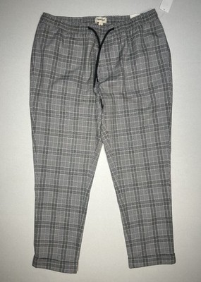 Open Edit Womens Large Cropped Plaid Pants Gray Black Elastic Waist Pull On