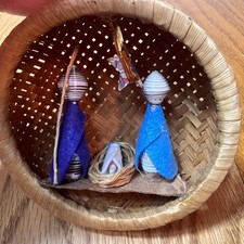 VTG Ornament Woven Bamboo Basket Nativity Chr...