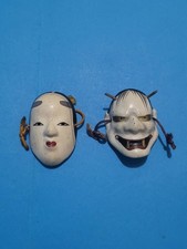 Japan antique porcelain pottery Mini size Ko-Omote Hannya masks statue 2 PCS