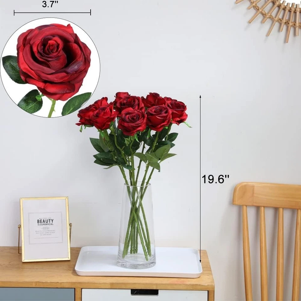 Ramo de flores de rosa de seda artificial realista rosa falsa para boda fiesta en casa... Foto 4 de 4