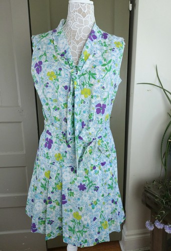 Liberty Circle Vintage 60s Playsuit Romper Lightweight Green Purple Floral M