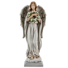 Garden Angel with Flower Wreath Statue - 16" Outdoor Memorial Angel Decor