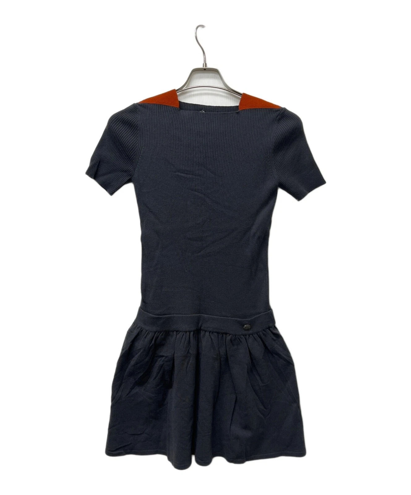 Chanel — CHANEL Gray Orange Short Sleeve Dress Wool Cashmere Size 36 S Italy SR1971