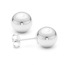 14k White Gold Round Gold Ball Stud Earrings Push Back Polished Bead All Sizes