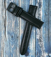 Hadley Roma 18 mm Black Thick  Stitched Genuine Leather Watch Band MS888