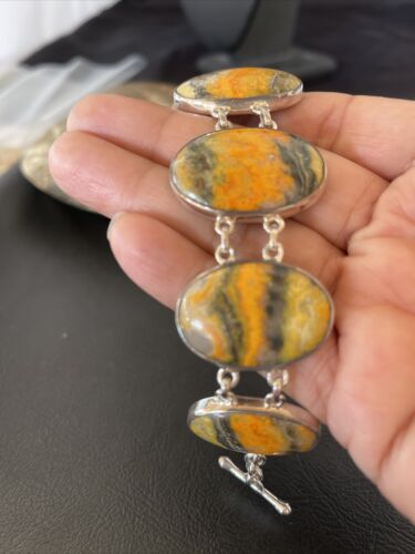 Bumble Bee Jasper Navajo Sterling Silver Link Bracelet 7.5" 10285 - Picture 10 of 12