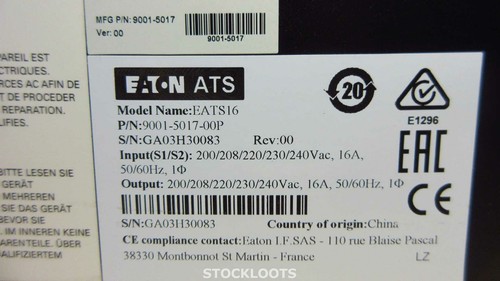 Eaton EATS16 ATS 16 Transfer Switch 16A 3.6 kW 9-Ports 9001-5017-00P INCL EARS - Bild 3 von 3