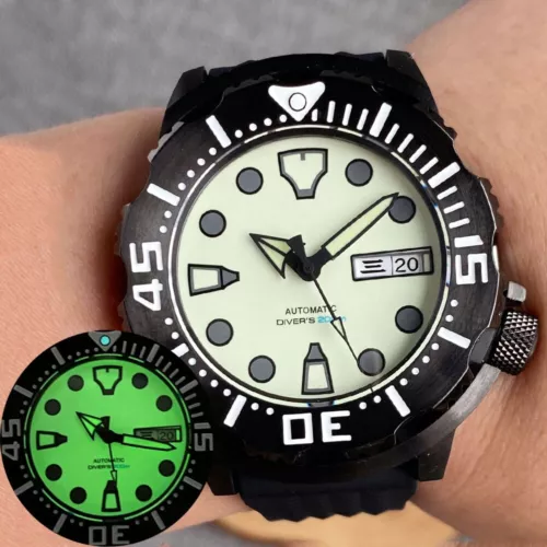 Reloj para hombre Tandorio Monster de 42 mm esfera luminosa NH36A automático negro estuche PVD