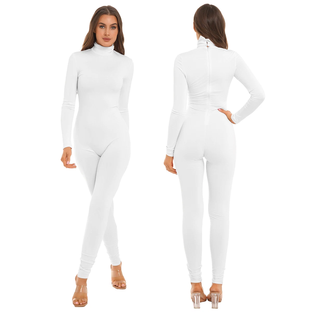 ASEIDFNSA Long Sleeve Jumpsuit Women Turtle Neck Body Suit for Women  European And American Women'S Clothing And Winter ed Zipper V Neck Lifting  Slim