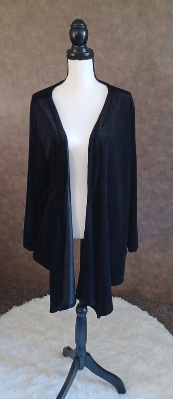 Vintage Saybury Black Smocked Velour Long Sleeve Cardigan Size 1X 