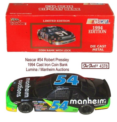 Nascar #54 Robert Pressley Manheim Lumina 1:24 Scale Die Cast Coin Bank 00300