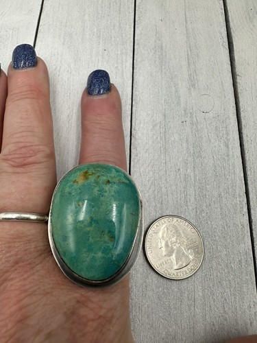 Zia Sterling Signed Large Statement Turquoise Adjustable Ring Size 8 - Picture 6 of 6