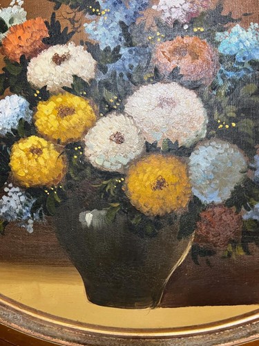 Vintage Still Life Mid Century Modern 70s Still Life Oil Painting Floral Flowers - Picture 3 of 23