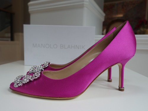 NUEVO EN CAJA $1195 Manolo Blahnik Hangisi 70 Hebilla de Cristal Satinado Rosa Púrpura Talla EU 38 - Imagen 6 de 16