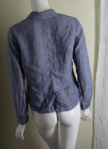 Eileen Fisher Sz S Gray White Pinstripe Linen Charming Blazer Jacket - Picture 5 of 6