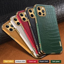 For iPhone 14 15 Pro Max 13 12 11 XR 87 SHOCKPROOF Luxury Crocodile Leather Case