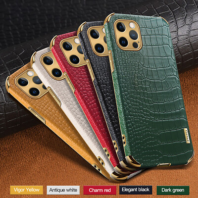 For iPhone 14 15 Pro Max 13 12 11 XR 87 SHOCKPROOF Luxury Crocodile Leather Case