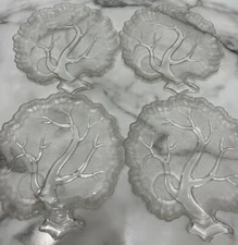 Vintage Hazel Atlas Tree of Life Set Of 4 Frosted Glass Snack Plates Mid-Century