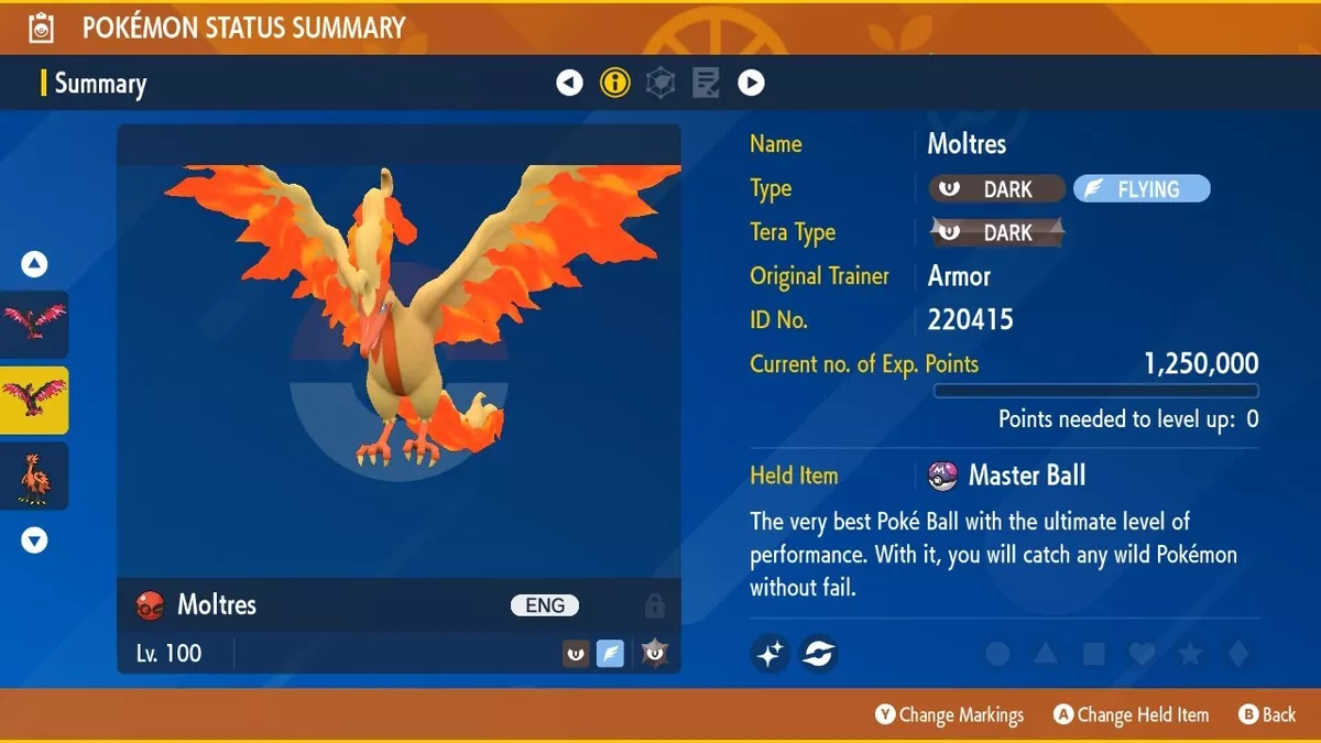 Pokemon Sword and Shield 6IV Shiny Moltres Hidden Ability