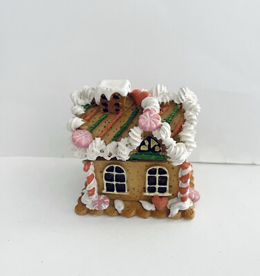 Ceramic Gingerbread House Christmas Trinket Box Candy Canes  READ INFO