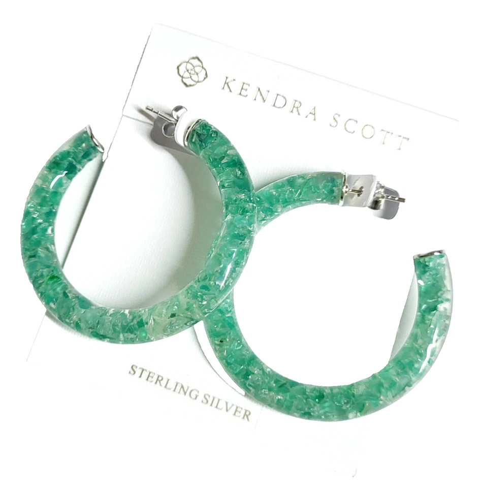 Pendientes de aro Kendra Scott Sonnie de plata esterlina ónix verde múltiples nuevos con etiquetas Foto 4 de 4