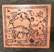 Cat Rubber Stamp CATS MEOW by PSX Halloween Fall Craft Cat Lovers NOS 2001