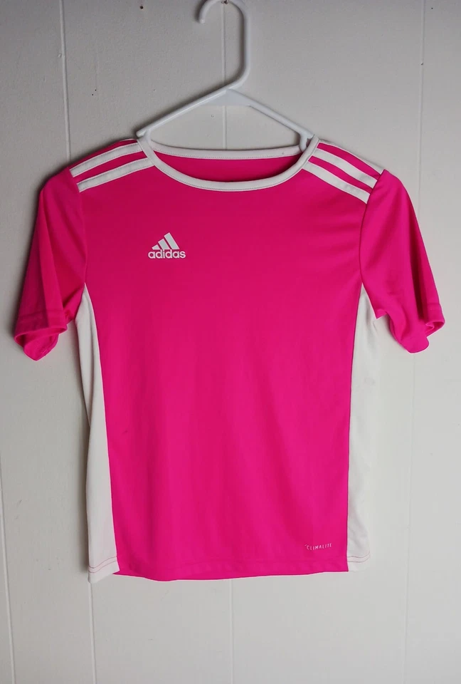 Camisa Adidas Climalite 3 Rayas Rosa Niños Talla Pequeña Foto 2 de 4