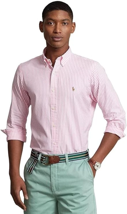 Polo Ralph Lauren Men's Long Sleeve Classic Oxford Shirt Pink/White Size M