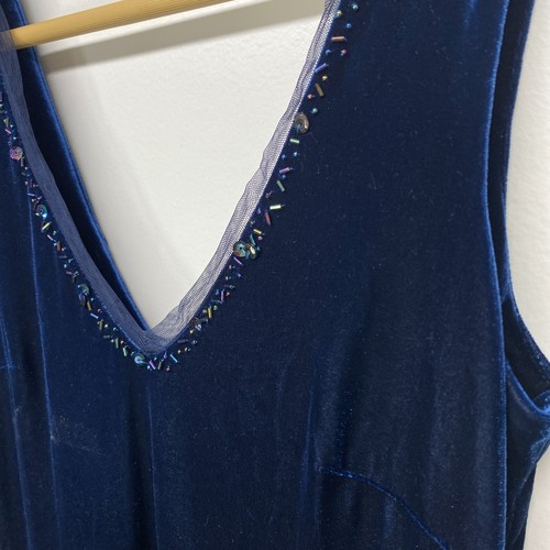 Together Velvet Dress Womens Small Dark Blue Maxi Sleeveless Deep Vneck Y2K - Picture 3 of 14