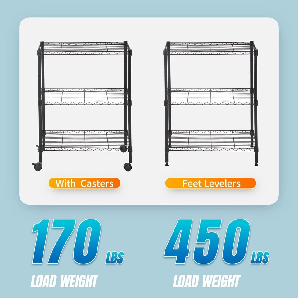Estantería de alambre de 3 niveles estantes de almacenamiento de metal 23L x 13W x 32H estantería de almacenamiento de capa Foto 3 de 4
