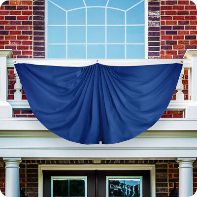 G128 Solid Blue Color Pleated Fan Flag 3x6 Ft Printed 150D Polyester
