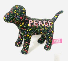 Victoria's Secret Peace Dog Plush 8" Floral Flowers Black Multi Color Small PINK