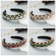 Women Baroque Headband Crystal Rhinestone Padded Velvet Hairband Hair Accessory