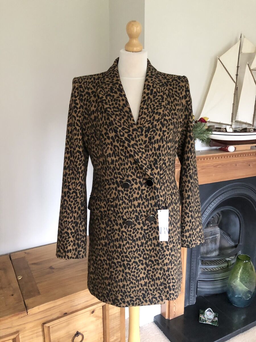 Zara Leopard Animal Print Double Breasted Frock Coat Long Zara Leopard Animal Print Double Breasted Frock Coat Long