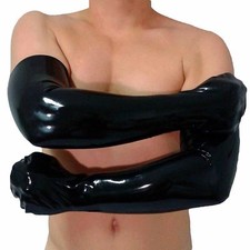 Brand New Long Latex Mitts Rubber Black Gloves one size
