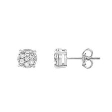 1/4 Carat Natural Cluster Diamond Stud Earrings in 10K White Gold, Gift Box