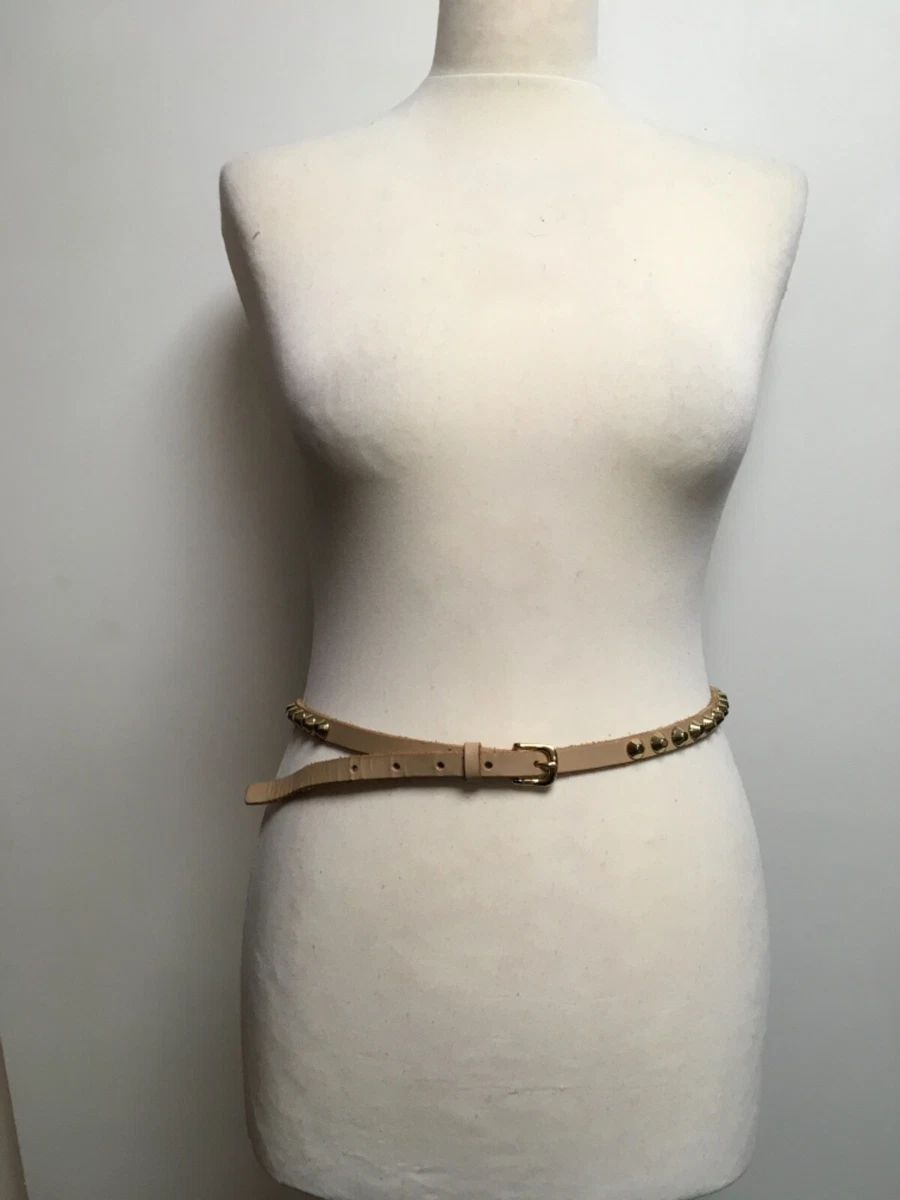 Topshop skinny tan leather belt gold studs 32 eBay