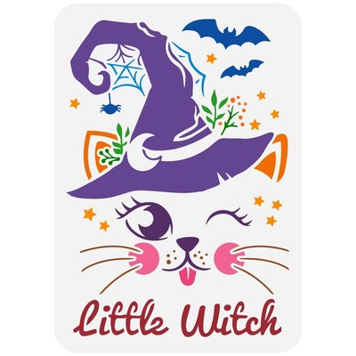 Cat Witch Painting Stencil 8.3x11.7inch Plastic PET Cute Cat Face Drawing Tem...