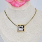 Vintage AVON Gold White Crystal Square Pendant Necklace 80s/90s Costume Jewelry